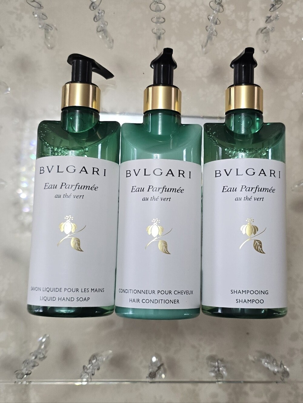 NEW BVLGARI Eau Parfumée au Thé Vert 300ml Shampoo Conditioner Hand Soap Set